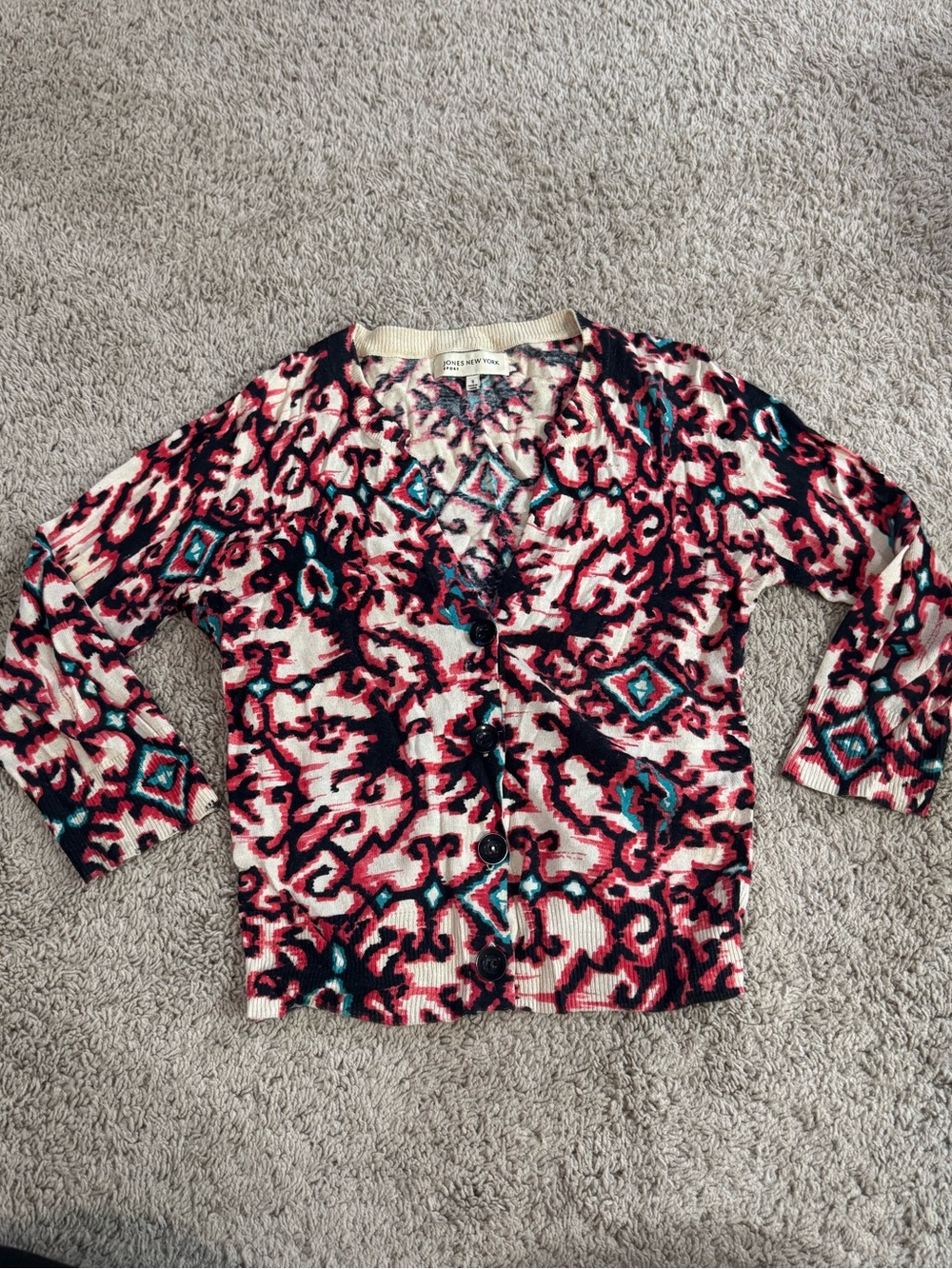 Jones New York Pink and Teal Abstract Print Knit Top